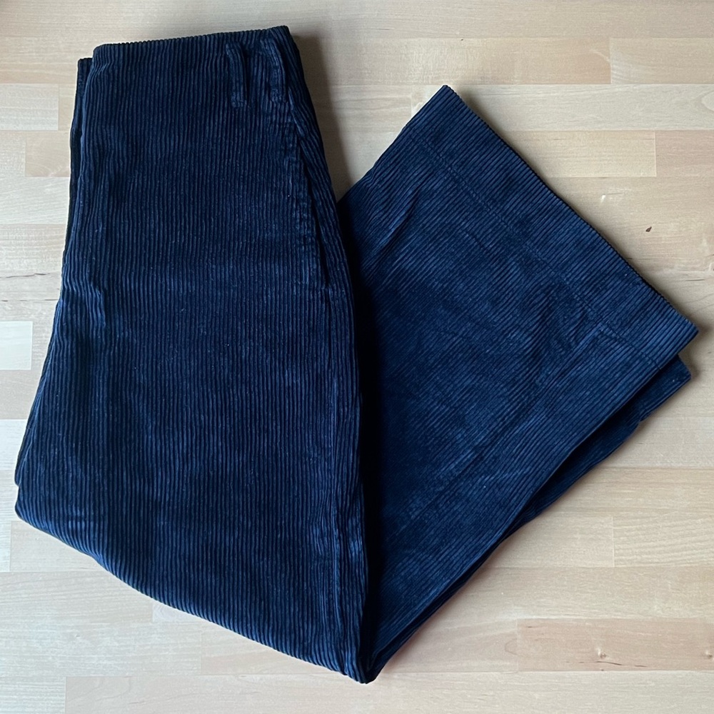 Poetry Blue Corduroy Wide Leg Cropped 100% Cotton Trousers